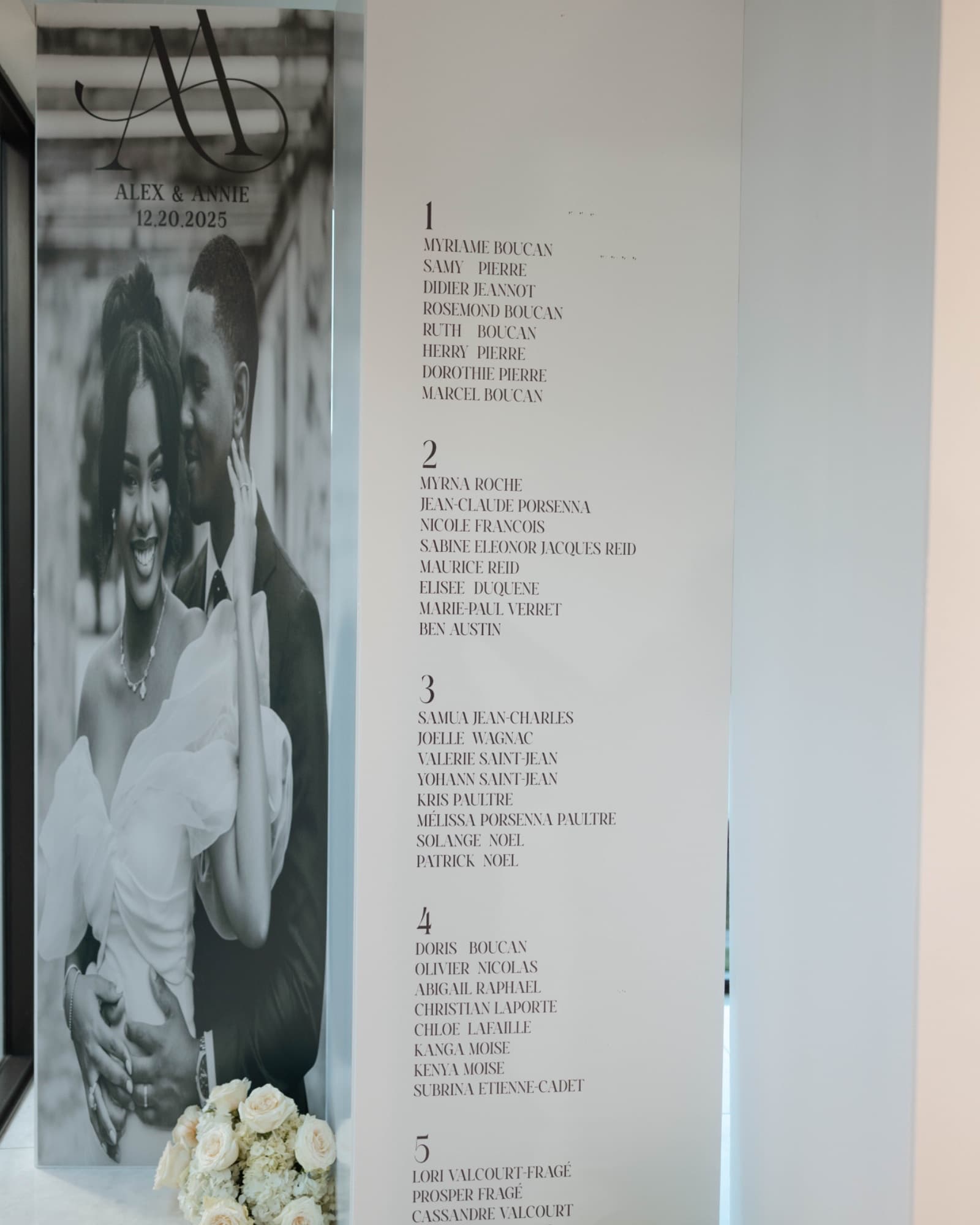The seating chart with the couple's portrait — The Glass Venue wedding venue, Miami, Florida